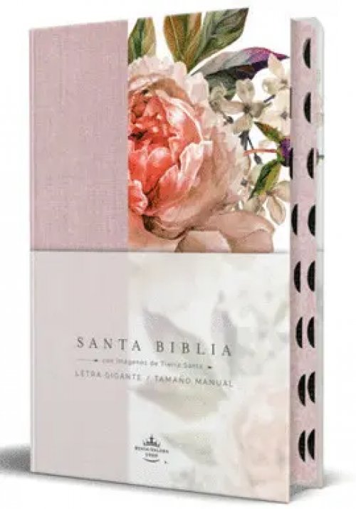 Biblia Rvr 1960 Tamaño Manual, Letra Gigante, Tela con Flores Rosadas, Canto Pintado e Índice