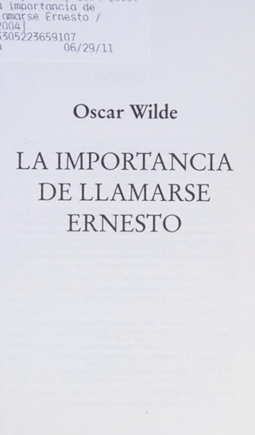 La Importancia de Llamarse Ernesto